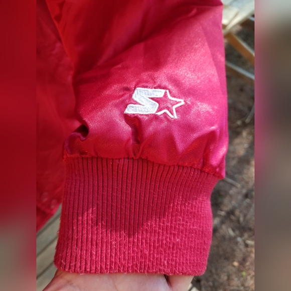 Football Jacket 49ers Starter Large Rare Snap Up Red Gold Winter Coat Shiny - Picture 12 of 15